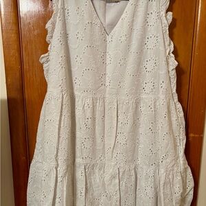 White Eyelet Ruffle Cap-sleeve Dress